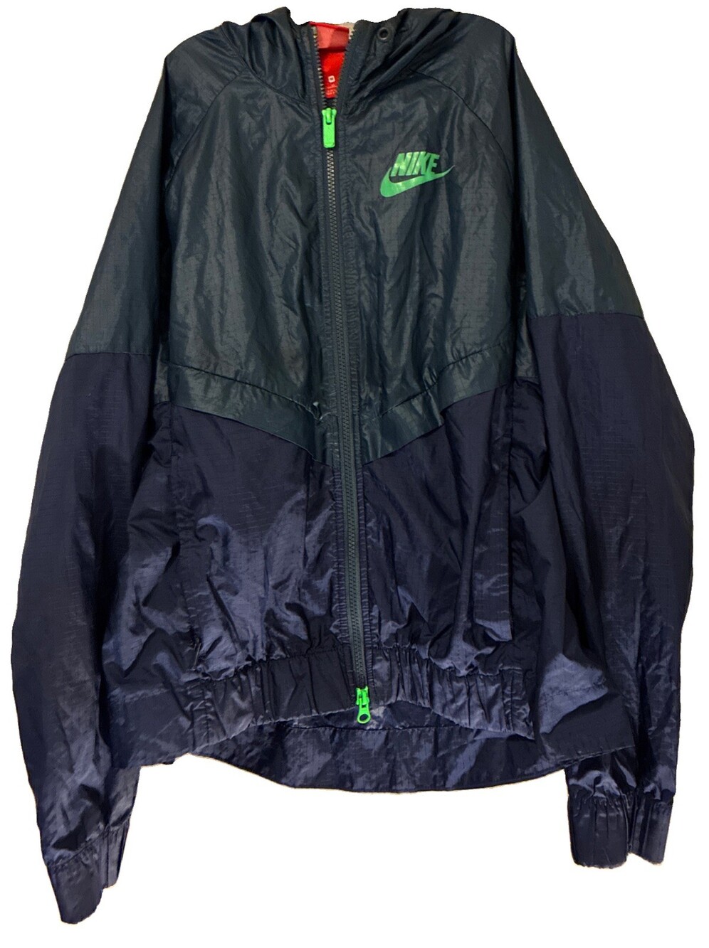 Nike Navy Two-Tone Windbreaker Jacket with Green Logo M